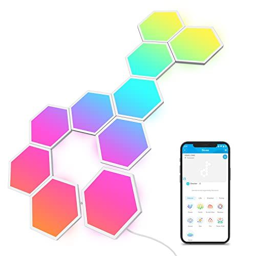 Govee Glide Hexa Lichtpanelen met wifi, zeshoekige RGBIC-lichtpanelen, wandlampen, werkt met Alexa en Google Assistant, doe-het-zelf-design, muzieksync, app-bediening, voor gaming en decoratie, 10 ledpanelen