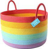 Merkloos Coton Extra Large Panier de Rangement en Corde Avec Poignées - Arc-en-ciel Licorne Décor - 50x33cm - Enfants Jouets Paniers de Rangement - Organiser - Organisation de Salle de Classe