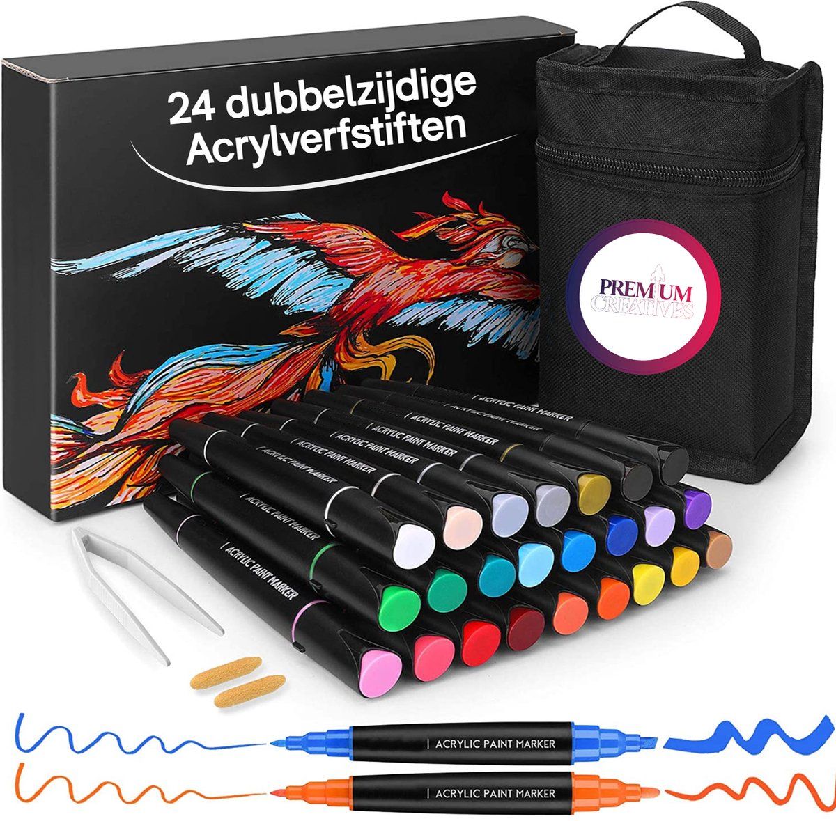 Premium Creatives Acrylstiften, Acrylverfstiften, Happy Stones, Tekenset, Dubbelzijdig, Markers