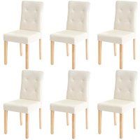 HWC-E58 Set van 6 eetkamerstoelen, kunstleer crème, lichtgekleurde poten