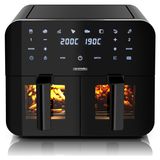 Arendo Heißluftfritteuse XXL 9 Liter, Doppelkammer-Heißluftfritteuse, 2400 W, mit zwei Frittierkörben, Sichtfenster mit Innenbeleuchtung, Synchronisationsfunktion, 8 Programme, Timer, Schwarz