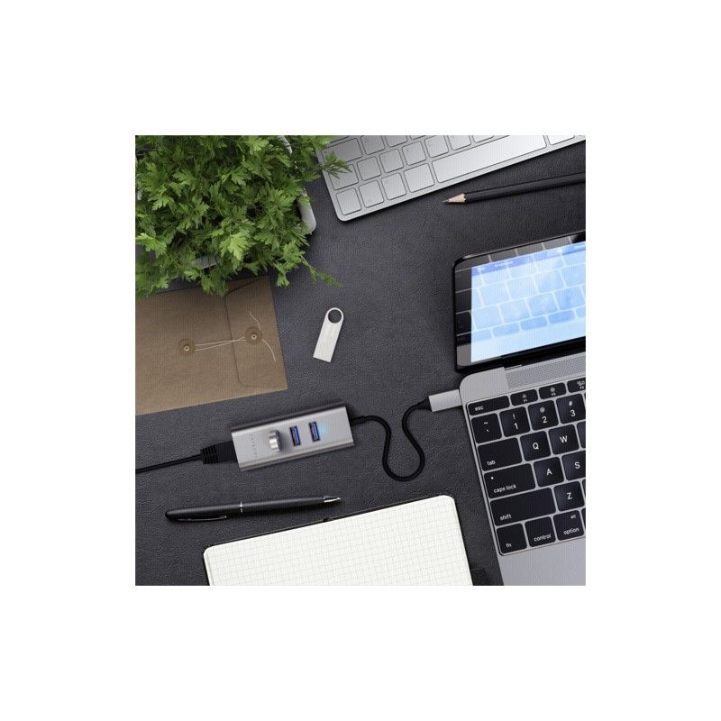 Satechi Type-C 2-in-1 3 Port USB 3.0 Hub en Ethernet space grijs