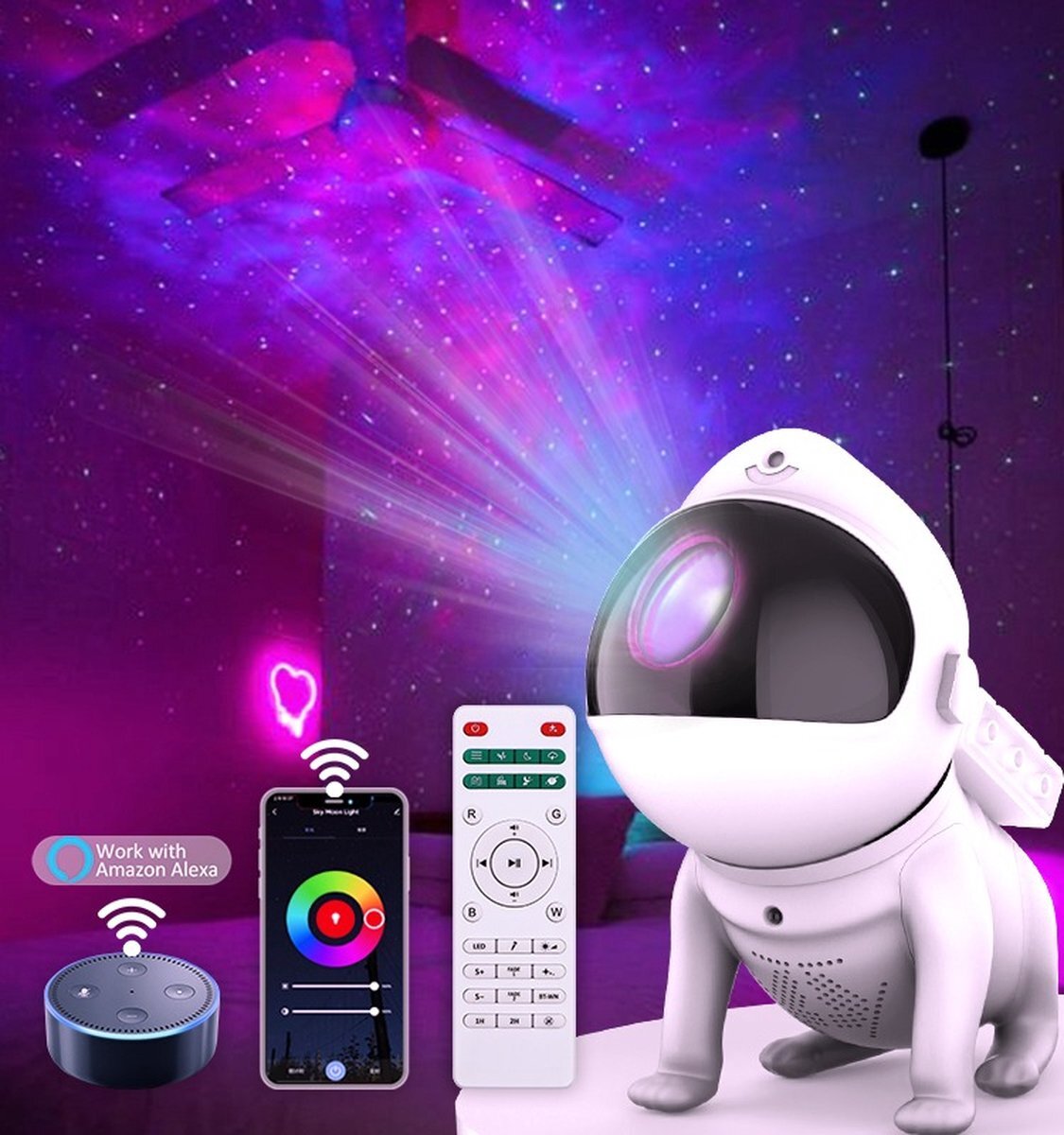 Lunastic Space Dog Sterrenhemel - Bluetooth Sterren Projector met Smartphone App - Sterrenhemel projector - Galaxy Projector in vorm van hond - Wit -