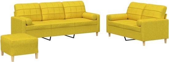vidaXL 3-delige Loungeset met Kussens Stof Lichtgeel
