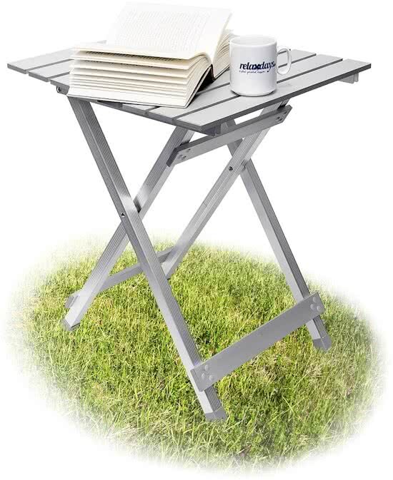 Relaxdays Inklaptafel aluminium 49 5 cm klein - Kleine campingtafel - Opklapbaar tafeltje