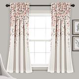 Lush Decor Huilende bloem licht filterende raamgordijnpanelen, paar, 132 cm B x 160 cm L + 5 cm header, blush & grijs