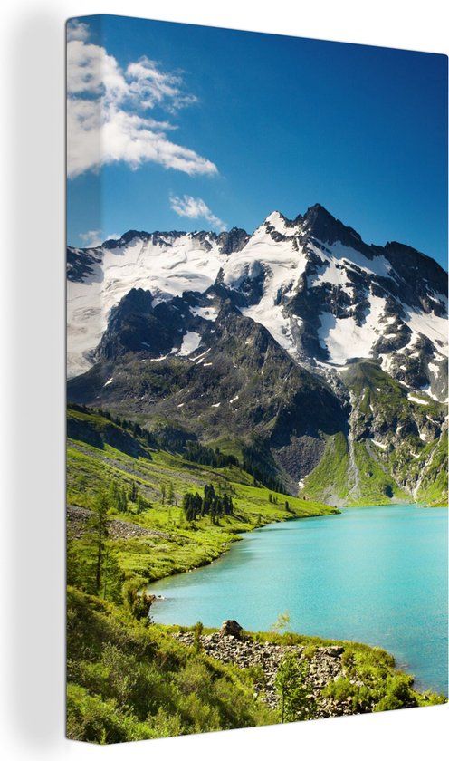 OneMillionCanvasses Canvas Schilderij - Sneeuw Berg Water - 90x140cm - Multicolor