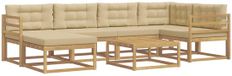 vidaXL Hoek loungeset 6 zitplaatsen Acaciahout Wit en Beige