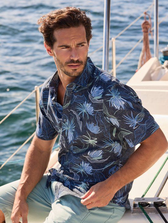 LERROS Casual overhemd met korte mouwen en bloemenprint, van licht materiaal, Maat: XXXL, Kleur: CLASSIC NAVY