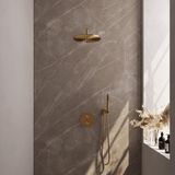 Brauer Gold Edition Thermostatische Regendoucheset Inbouw - Hoofddouche 30 cm - Gebogen Wandarm - 3 Weg - Handdouche Rond - Doucheslang - Wandaansluitbocht - Geborsteld Goud