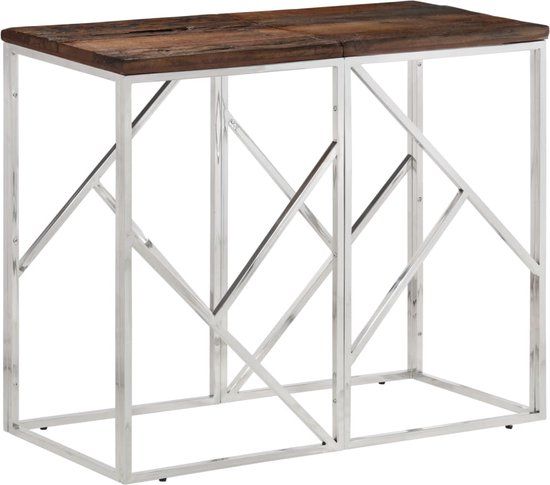 vidaXL Wandtafel roestvrij staal en massief bielshout zilverkleurig