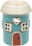 Shudehill Giftware Dorpsaardewerk Ronde Blauwe Huis Ceramische Theelichthouder en Warmer voor Was Smelten en Olie