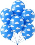 Merkloos / Sans marque Partydeco Sp. Z O. O. Ballonnen met wolken en lucht print - blauw - 12x stuks - 30 cm - versiering