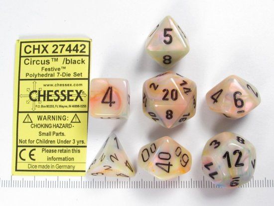 Chessex Festive Circus Dice Set - 7 Polyhedral Dice - Black