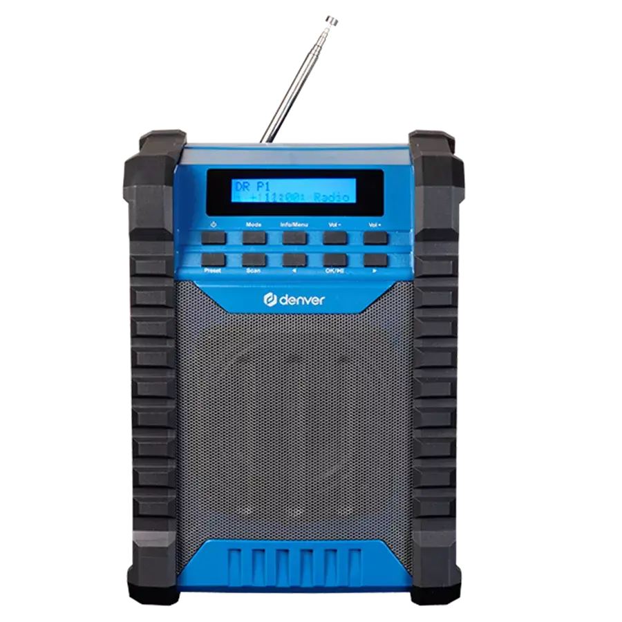 Denver Bouwradio DAB+ - Bluetooth - Accu - AUX - FM - USB-C - Spatwaterdicht - Zwart/Blauw