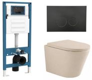 QeramiQ Dely Toiletset - inbouwreservoir Qeramiq Flush - 35mm zitting - metaal mat zwarte bedieningsplaat - ronde knoppen - beige