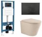 QeramiQ Dely Toiletset - inbouwreservoir Qeramiq Flush - 35mm zitting - metaal mat zwarte bedieningsplaat - ronde knoppen - beige