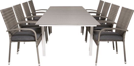 Levels tuinmeubelset tafel 100x160/240cm en 8 stoel Anna grijs.