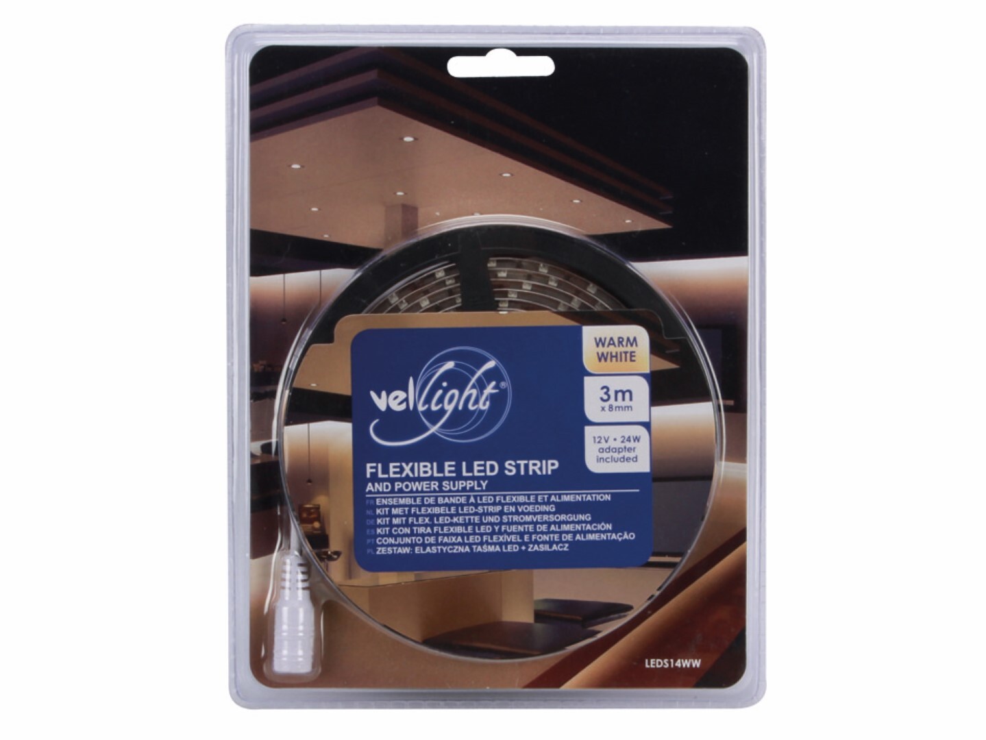 Vellight KIT MET FLEXIBELE LED-STRIP EN VOEDING - WARMWIT - 180 LEDS - 3 m - 12 VDC