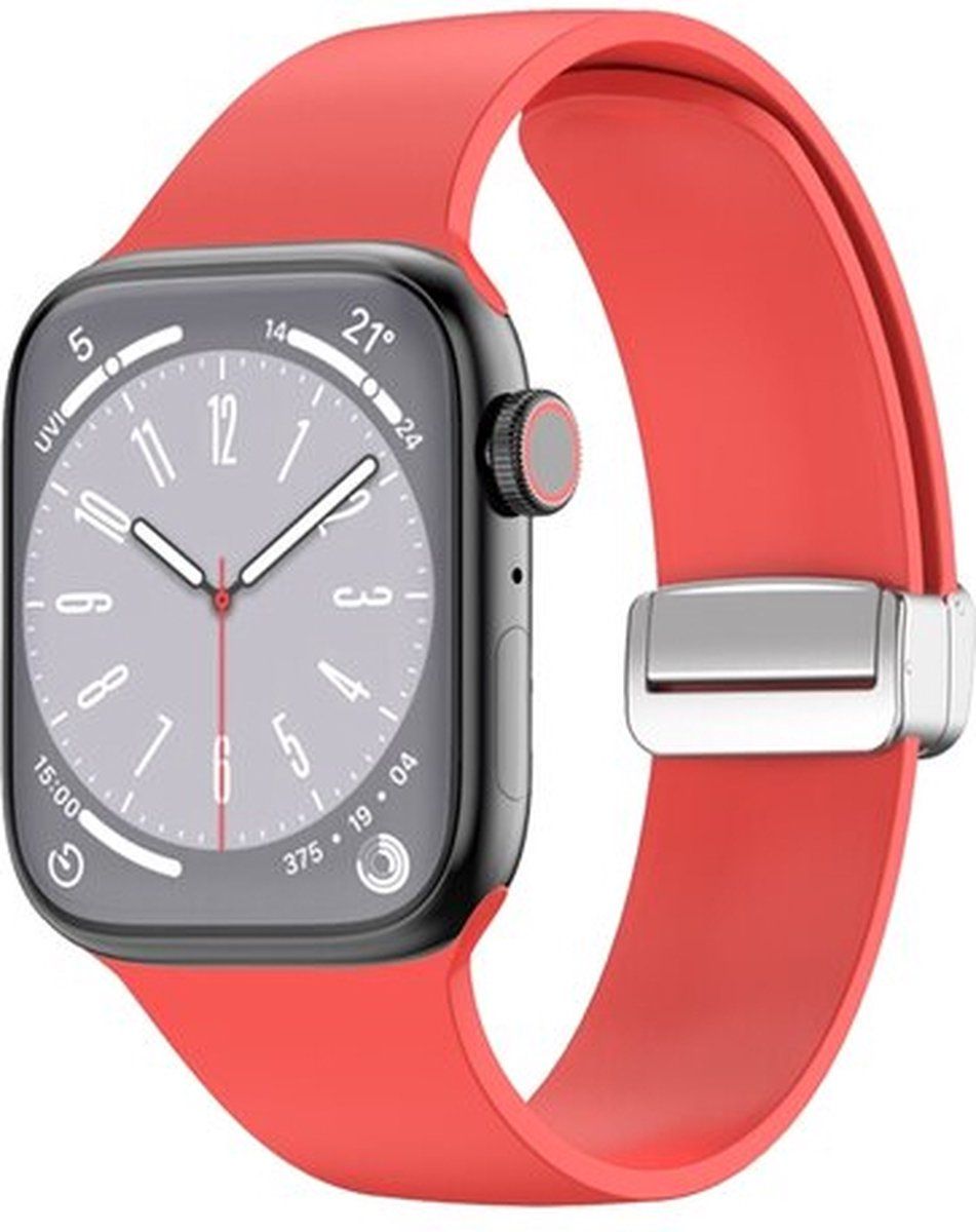 By Qubix Qubix Compatible Apple watch bandje - Siliconen bandje - Folding Buckle - Rood - Geschikt voor Apple Watch 42 / 44 / 45 / Ultra / 49mm