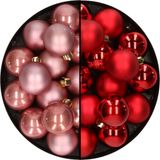 Decoris Kaemingk B.V. 32x stuks kunststof kerstballen mix van oudroze en rood 4 cm