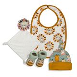 Interbaby - Cadeauset voor pasgeborenen, model leeuw, ca. 0 tot 6 maanden, 4-delige set, bestaande uit muts, Dou Dou, slabbetje en peucos