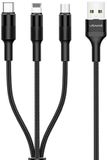 USAMS U5 Serie - 3-in-1 Gevlochten Kabel - 1,5m - Zwart