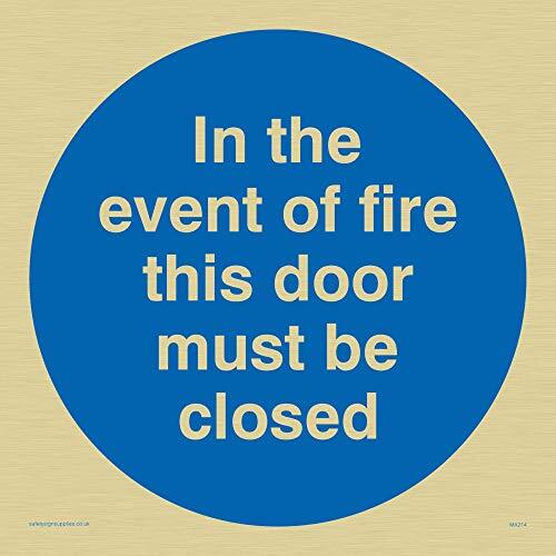 Viking Signs Viking Signs MA214-S15-G "In The Event Of Fire This Door Must Be Closed" Sign, Rigid Gold Plastic, 150 mm x 150 mm