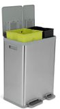SIMPLI-MAGIC 60 liter/16 gallon rechthoekige handsfree dubbel compartiment recycling keuken stap prullenbak met softclose deksel, geborsteld roestvrij staal (38L x 22L capaciteit)