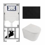 Geberit QeramiQ Dely Toiletset - 36.3x51.7cm - diepspoel - rimless - Geberit UP320 inbouwreservoir - softclose toilet zitting - 35mm - metaal mat zwarte bedieningsplaat - ronde knoppen - mat wit