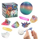 Depesche 12156 Dino World Galaxy opgravingsset voor kinderen, kleurrijke bal met 3 edelstenen, inclusief hamer, beitel en kwast, meerkleurig, één maat