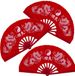 Merkloos Handwaaier tai chi - 3x stuks - yin yang en draken - rood - 65 x 35 cm – polyester/kunststof