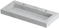 Wastafel INK Pitch Wastafel Keramische Slab Centraal met Drain en Front en Side Skirts 2 Kraangaten - 1000x450x90 mm - Calacatta Mat