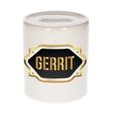Bellatio Decorations Gerrit Spaarpot - wit - met goud/zwart embleem - 8 x 9 cm - keramiek - met afsluitdop - cadeau verjaardag