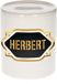 Bellatio Decorations Spaarpot Herbert - wit - met goud/zwart embleem - 8 x 9 cm - keramiek - met afsluitdop