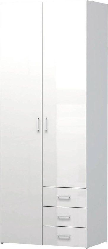 Hoogglans witte 2-deurs kledingkast met lade(s) - 77.6 x 49.5 x 200.4 cm - Merkloos
