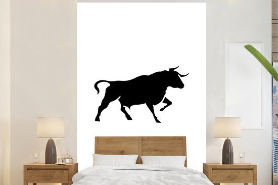 Nr1Wallpaper Behang - Fotobehang Zwart-witte illustratie van een stier - Breedte 160 cm x hoogte 240 cm