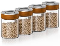Arendo Pots de stockage, set de 4, 750 ml, Verre borosilicaté, Couvercle à clip sous vide, Acier inoxydable