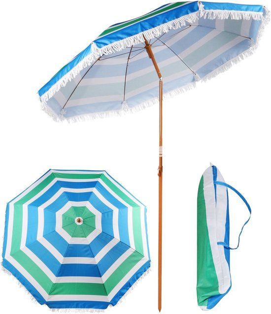 Strandparasol - 180 cm - groen/blauw - met draagtas - UV bescherming - kantelbaar