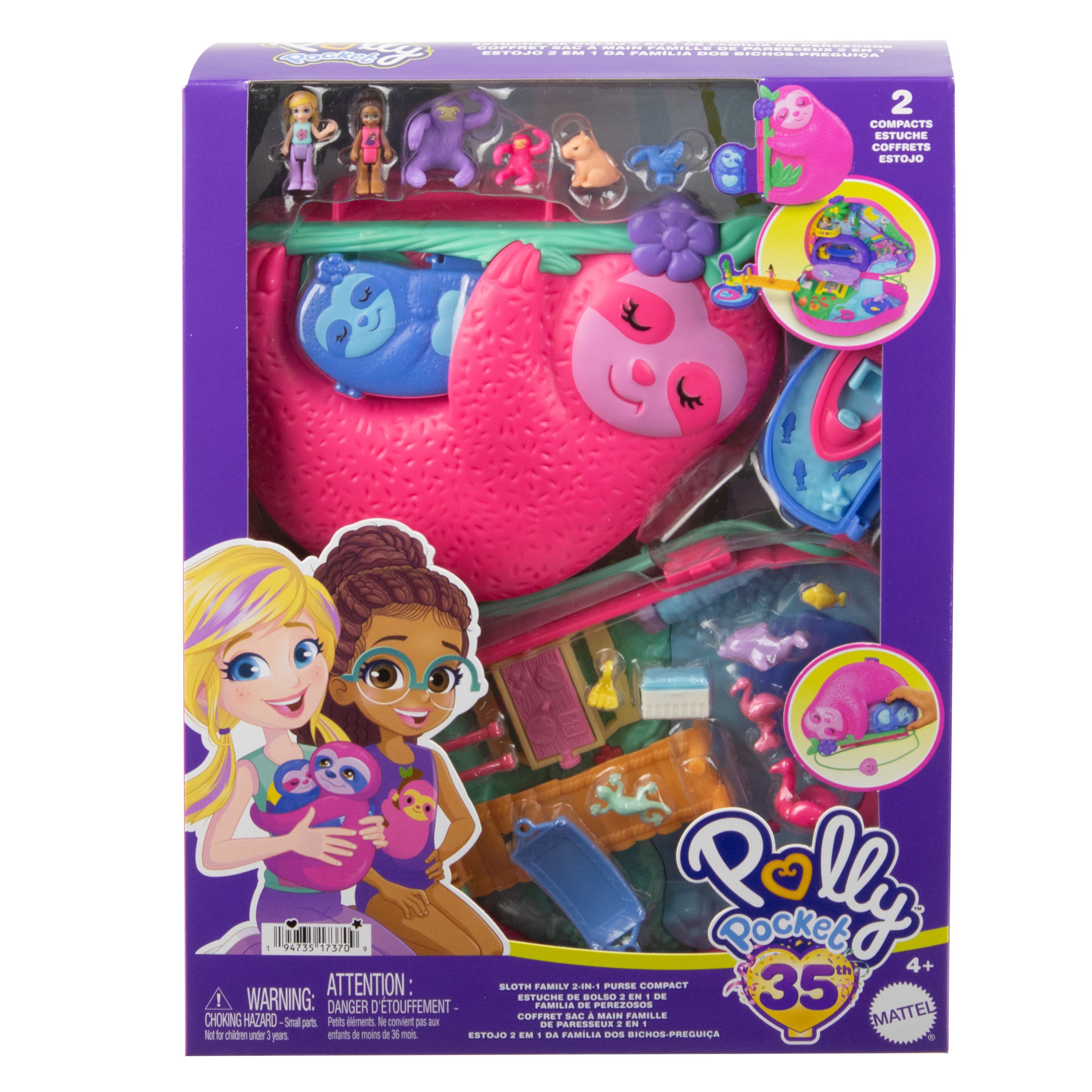 Polly Pocket Luiaardfamile 2-in-1 compacte speelset - Actie/Avontuur - Meerkleurig - 4+ jaar