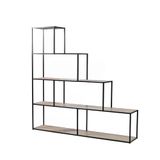 Stadsleven CALICOSY - Boekenkast met 5 niveaus en Design Trap - Decoratie Hout en Zwart Metaal - L160 x H157 cm - LEXIE