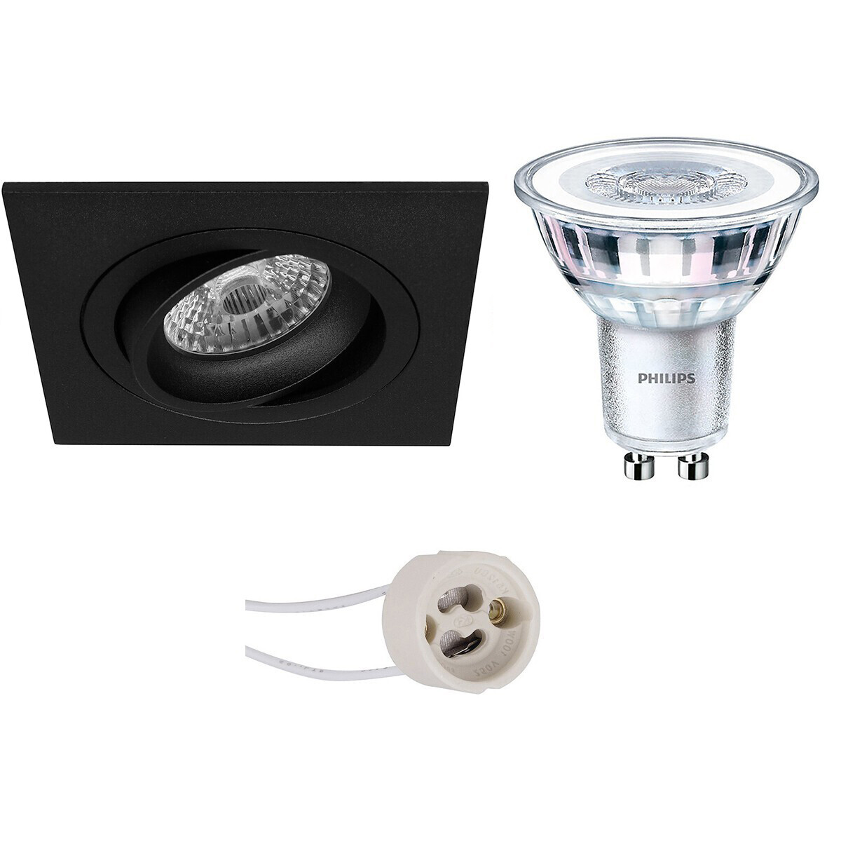 BES LED LED Spot Set - Pragmi Borny Pro - GU10 Fitting - Inbouw Vierkant - Mat Zwart - Kantelbaar - 92mm - Philips - CorePro 830 36D - 5W - Warm Wit 3000K - Dimbaar