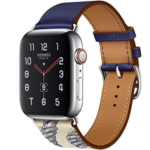 By Qubix - Leren bandje met print - Blauw - Compatible met Apple Watch 38mm / 40mm / 41mm - Compatible Apple watch bandjes