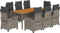 vidaXL 9-delige tuinset met kussens, polyrattan, grijs