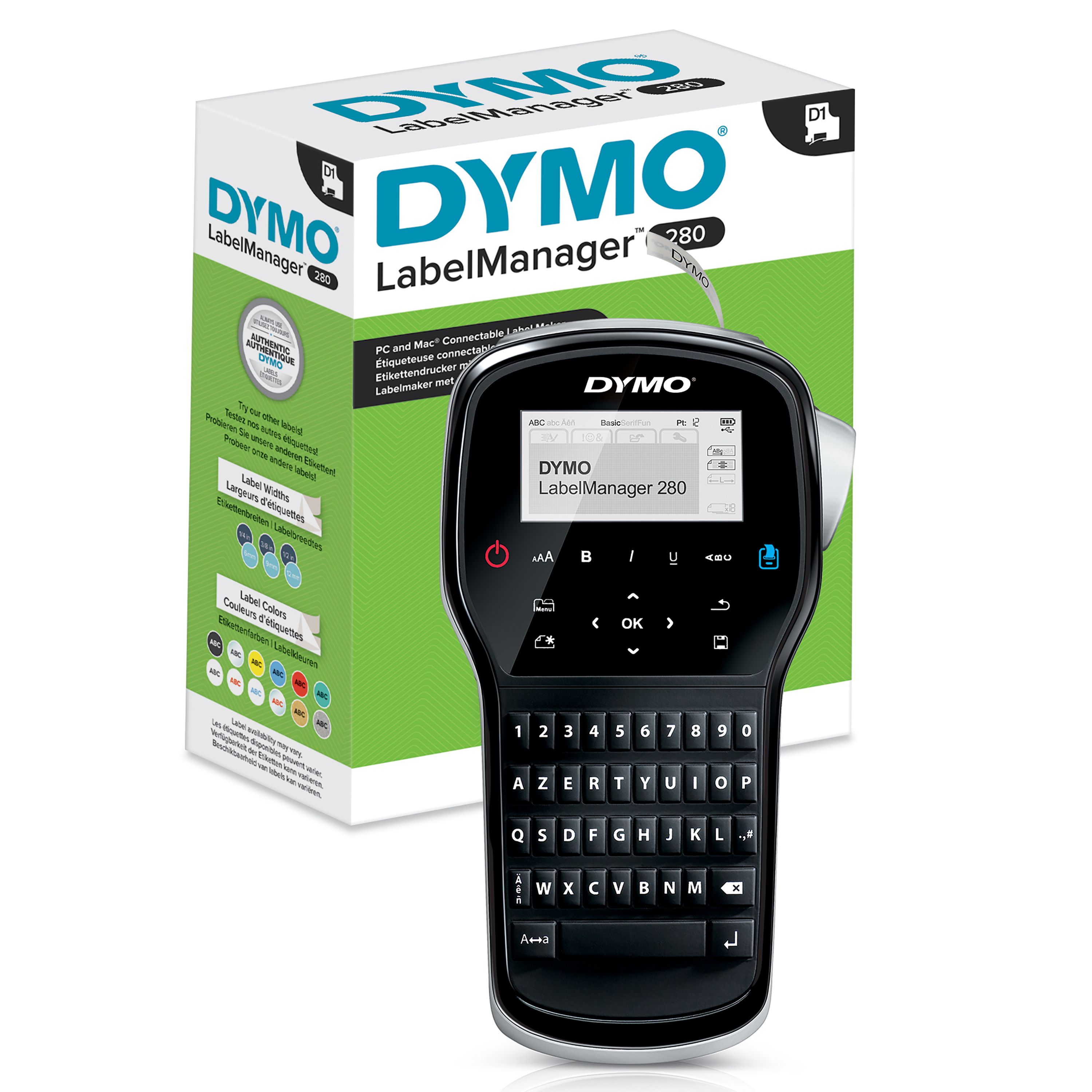 DYMO LabelManager 280 AZERTY Label Printer - Thermal Transfer, USB, Black/Silver