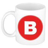 Bellatio Decorations Beker Koffie mok met de letter B - rood - wit - 300 ml