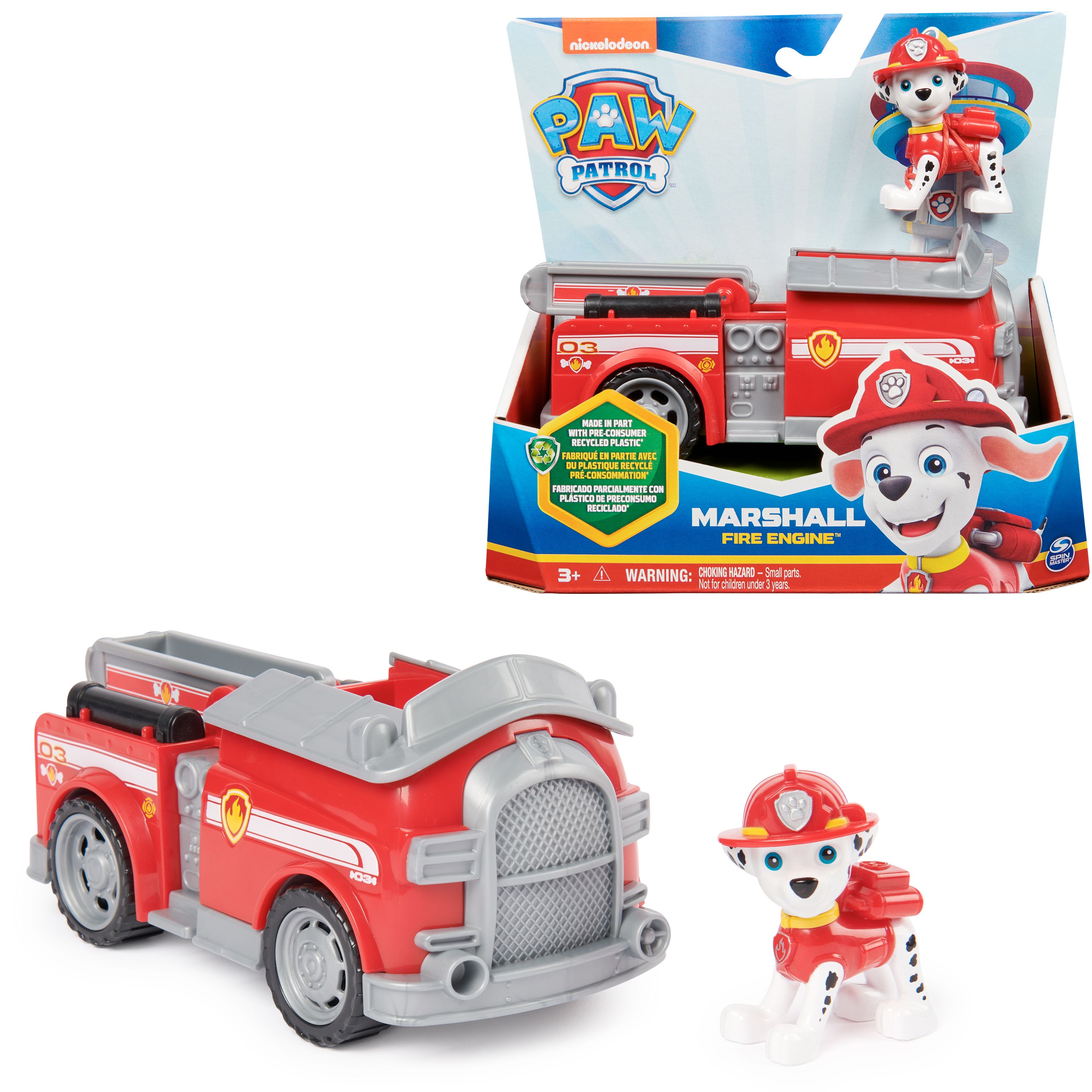 PAW Patrol Marshall Brandweerwagen - Speelgoedauto met Figuur - Duurzaam Speelgoed