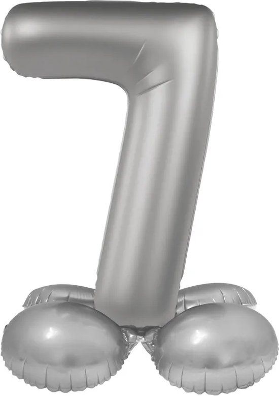 Folat Staande Folieballon Cijfer 7 - Moonlight Silver - Satin Gloss - 72 cm