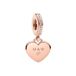 Pandora Gravierbares Herz Charm-Anhänger aus rosévergoldeter Metalllegierung mit Zirkoniasteinen verziert, Kompatibel mit Pandora Moments, 788761C01