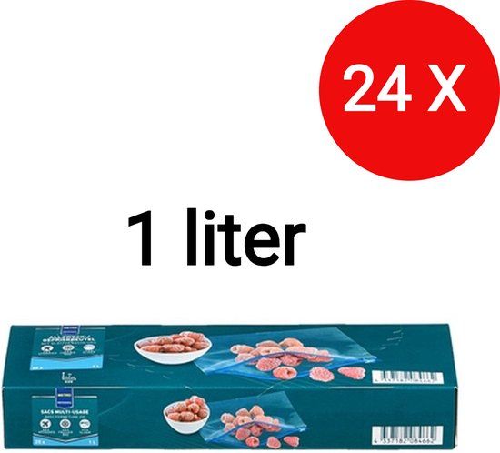 MTR Professionele diepvrieszakjes met zipsluiting - 480 (24x20) diepvrieszakken 1 liter - 24 x 17,5cm - Vershoudzakjes voor in de vriezer - Lekvrij - Boterhamzakjes - Ziplock zakjes - Hersluitbare zakjes